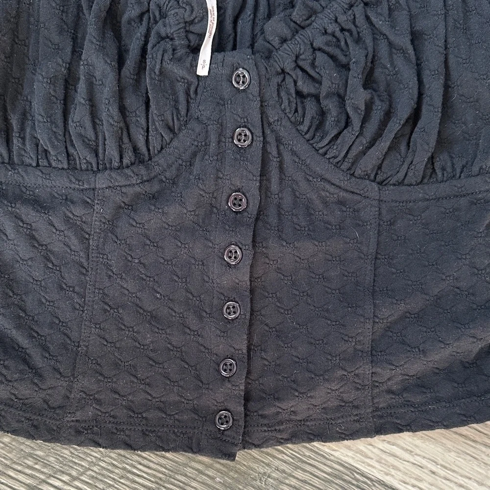 Free People Ladybug Long Sleeve‎ Sweetheart Neck cropped blouse Black small